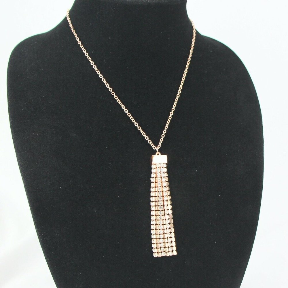 Jennifer Lopez Necklace 18"-21" Copper-tone Clear Rhinestones Tassel